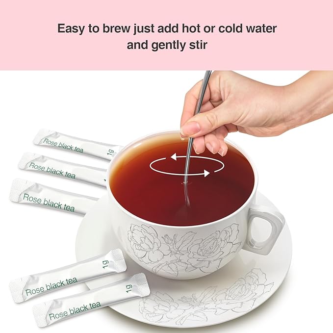 Gao Keng Rose Instant Black Tea Classic-100% Tea Leaves 10 Single Serve Stick Packs Unsweetened No Additives On-the-Go for Travel, Work, Outdoors , Helps Support Digestive Health Hot or Iced Teas (10Count)