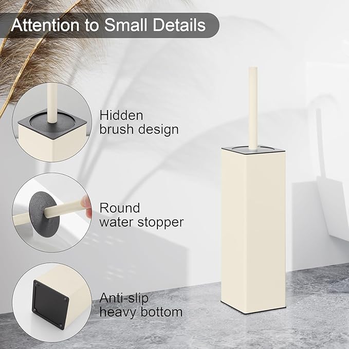 BGL Standing Toilet Brush and Holder Matte White Aluminium Toilet Bowl Cleaner Brush and Holder for Bathroom Storage and Organization, Square Design Sturdy and Space Saving