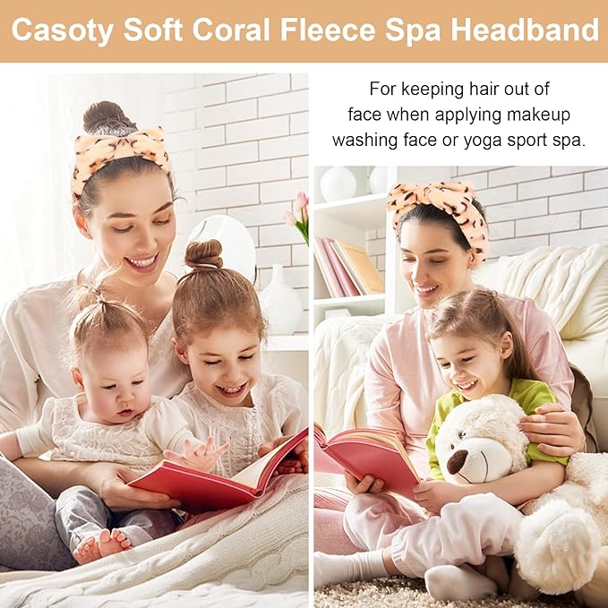 Casoty Leopard Print Spa Skincare Headband Head Bands or Washing Face Cute Face Wash Makeup Headband for Women Make up Hair Band Stocking Stuffers Spa Party Hair Accessories Gifts for Women Teen Girls