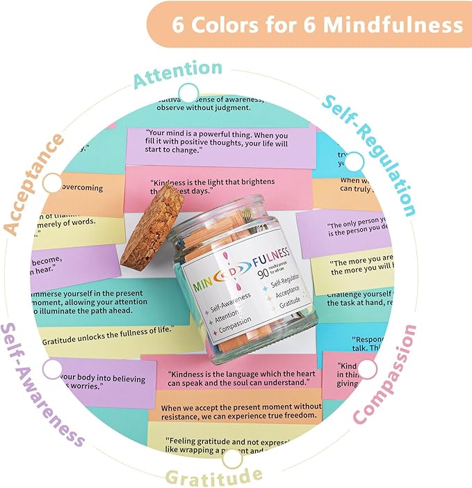 Mindfulness Affirmation Jar for Women,Mindful Meditation Cards,Self Care Relaxation Mental Health Stress Anxiety Relief Gifts for Women Men Friend Therapist,Yoga Retreat Therapy Meditation Accessories