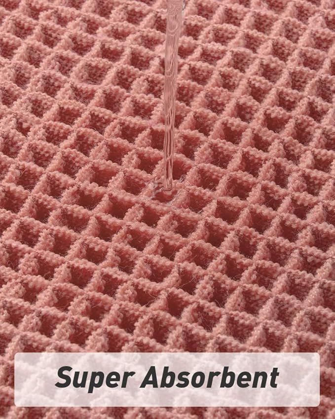 AMOAMI Upgraded Waffle Bath Mat, Super Absorbent Non Slip Bath Mats for Bathroom Floor, Machine Washable Bathroom Rugs with Tassels, Rubber Backed Bathroom Mats, Ultra Soft, 20" x 32", Coral