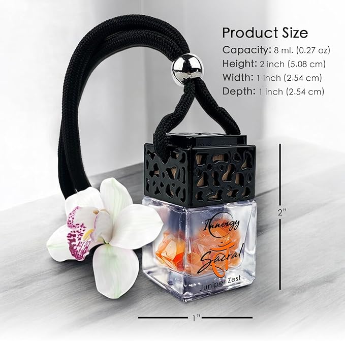Innergy Sacral Chakra Crystal Infused Car Air Freshener - Portable 8 ml. Hanging Essential Oil Diffuser for Vehicle, Long-Lasting Fragrance, Eco-Friendly Design, Freshness On The Go!