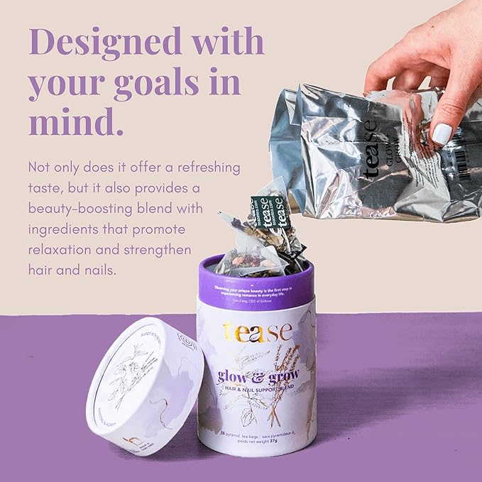 Tease Tea Organic Spearmint Glow & Grow Herbal Tea - Beauty, Nettle for Hair Growth, Caffeine Free for Healthier Hair, Nails, and Body