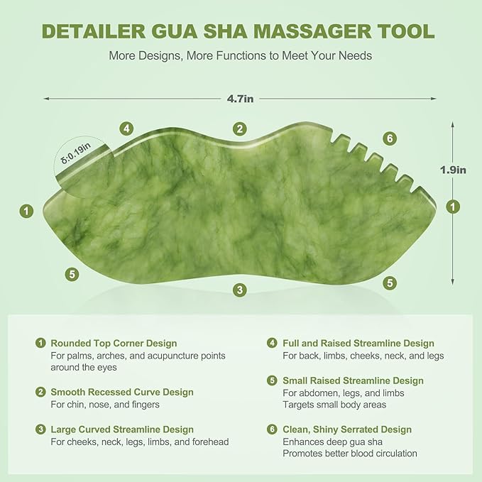 3 PCS Jade Stone Gua Sha Set Face Massager, Body Gua Sha Tool, Jade Gua Sha Facial Tools, Large Guasha Tool For Body, Face, Anti Cellulite, Lymphatic Drainage Massager, Muscle Scraper, Gifts for Women