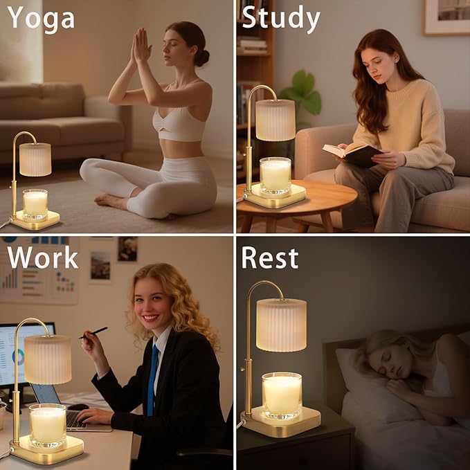 Gold Candle Warmer Lamp with Timer,Mothers Day Gifts for Mom,House Warming Gifts New Home Decor,20 Gears Rotary Dimming with 2 Bulbs