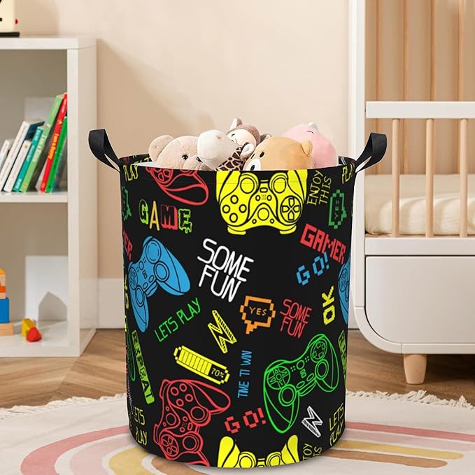 Laundry Basket Abstract Game Laundry Hamper Large Laundry Basket Storage Basket Tote Bag Collapsible Organizer Basket for Bathroom,Laundry,Bedroom 17.3 x16.5 Inch