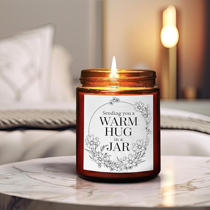 Sending Hug Gifts for Women Men - Warm Hug Scented Candle - Relaxing, Get Well, Sympathy Gift - Gift for Her Bestie Best Friend Coworker - Lavender Eucalyptus Natural Soy Wax Candle for Home