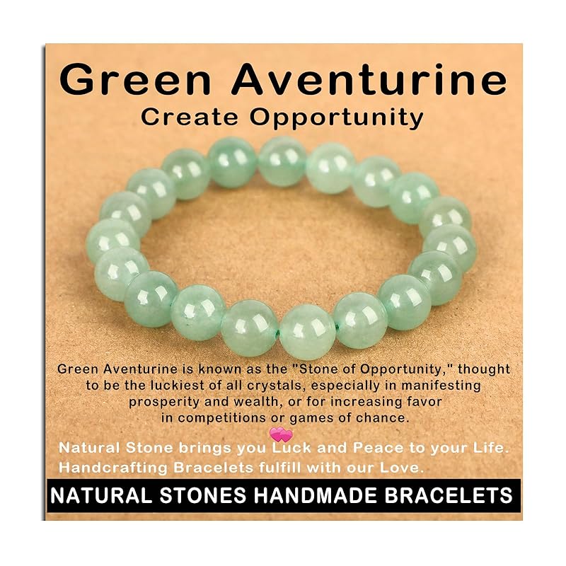 AD Beads Handmade Gemstone Stretch Elastic Bracelet Crystal Healing Reiki Nature's Beauty and Spiritual Essence Unisex (12mm, Green Aventurine (Opportunity))