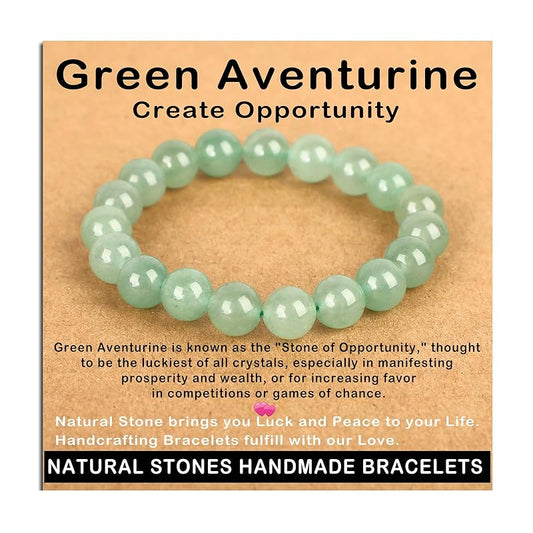 AD Beads Handmade Gemstone Stretch Elastic Bracelet Crystal Healing Reiki Nature's Beauty and Spiritual Essence Unisex (10mm, Green Aventurine (Opportunity))