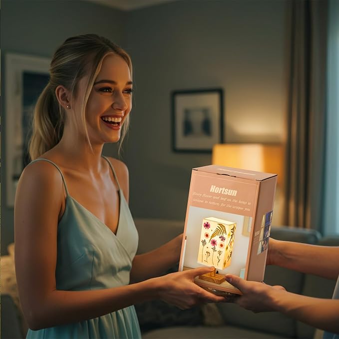 Hortsun Pressed Floral Lamp Bedside Vintage Flower Desk Lamp for Bedroom Living Room, Dorm, Home, Office Decor(1 Pcs,Square Style)