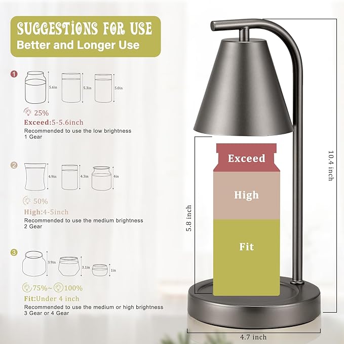 Grey Candle Warmer Lamp with Timer - Electric Candle Lamp for Scented Wax with 2 Bulbs - House Warming Gifts for Women