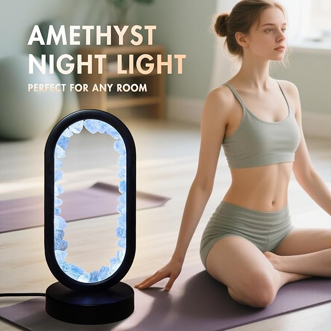 Crystal Night Light,3 Colors Ambient Lighting USB Dimming Healing Crystal Table Lamp,Natural Energy Crystal Decor for Bedroom Home Dating Gift (Blue, Ellipse)