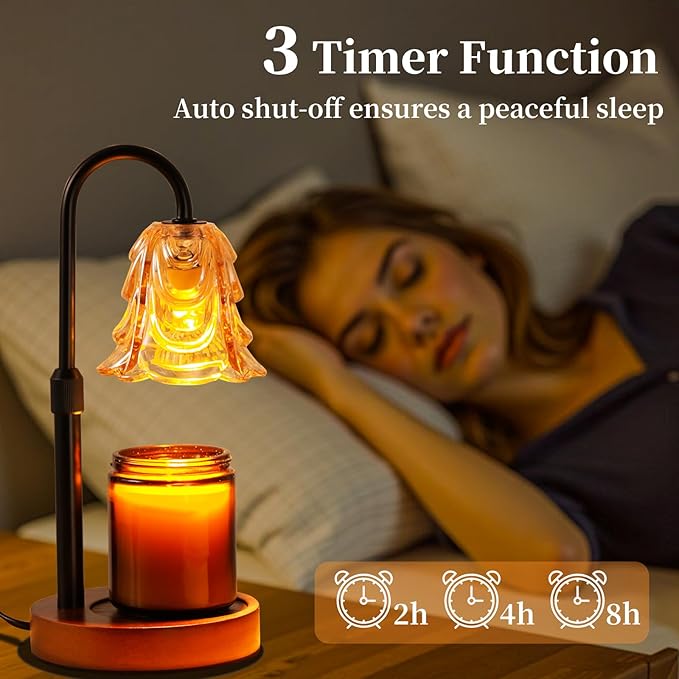 Candle Warmer Lamp with Timer and Dimmer, Birthday Gifts for Women Mom, Adjustable Height Vintage Candle Lamp with 2 Bulbs for Jar Candles, Home Kitchen Office Living Room Decor