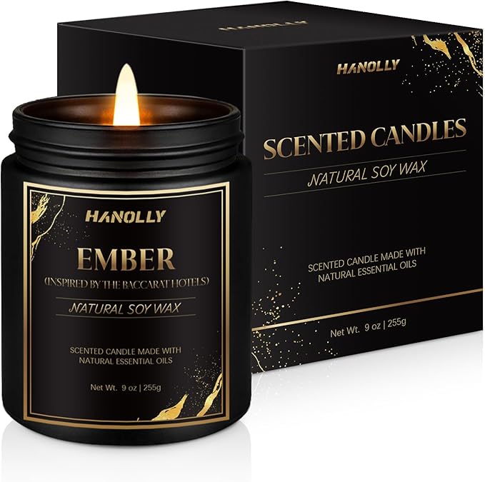 Ember Hotel Candle, 9 oz Scented Candles for Home Soy Candle Wax, Inspired by The Baccarat Hotels, Luxury Long Lasting Aromatherapy Jar Candle Gifts for Men Women