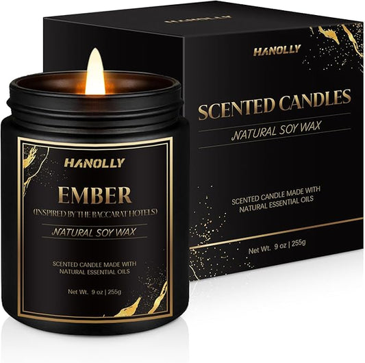Ember Hotel Candle, 9 oz Scented Candles for Home Soy Candle Wax, Inspired by The Baccarat Hotels, Luxury Long Lasting Aromatherapy Jar Candle Gifts for Men Women