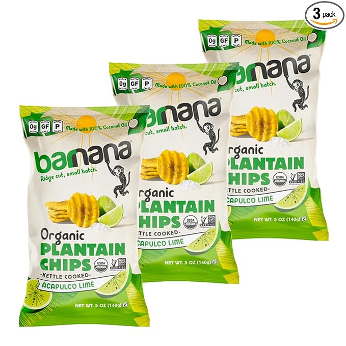Barnana Organic Plantain Chips - Acapulco Lime - 5 Ounce, 3 Pack Plantains - Barnana Salty, Crunchy, Thick Sliced Snack - Best Chip For Your Everyday Life - Cooked in Premium Coconut Oil