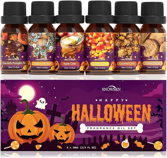 Halloween Essential Oil Set, SNOWSEN Fall Fragrance Oils for Diffuser Oil Scents, Candle Making, Soap Making, Candy Corn, Chocolate Pumpkin Pie, Autumn Wreath, Apple Cider, Caramel Corn,Snickerdoodle
