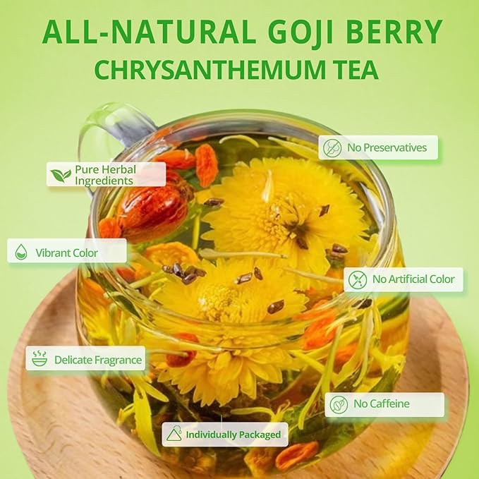 Goji Berry Chrysanthemum Tea - Dandelion Wolfberry Tea for Liver Cleanse & Detox, 8 Excellent Raw Material - Liver Health Chinese Herbal Tea Bags - Vegan, Sugar-Free & Caffeine-Free (2Box(30Bags))