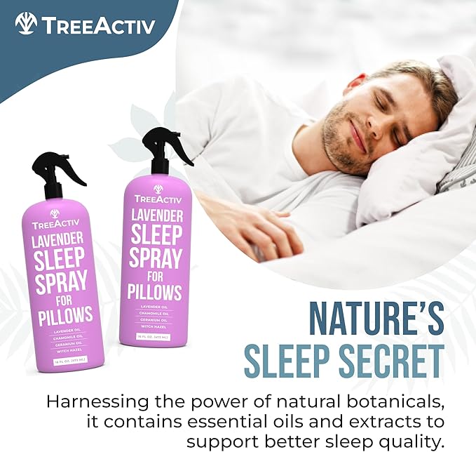 TreeActiv Lavender Pillow Spray for Sleep - 16 oz, Mist for Pillows and Bed, Witch Hazel Infused