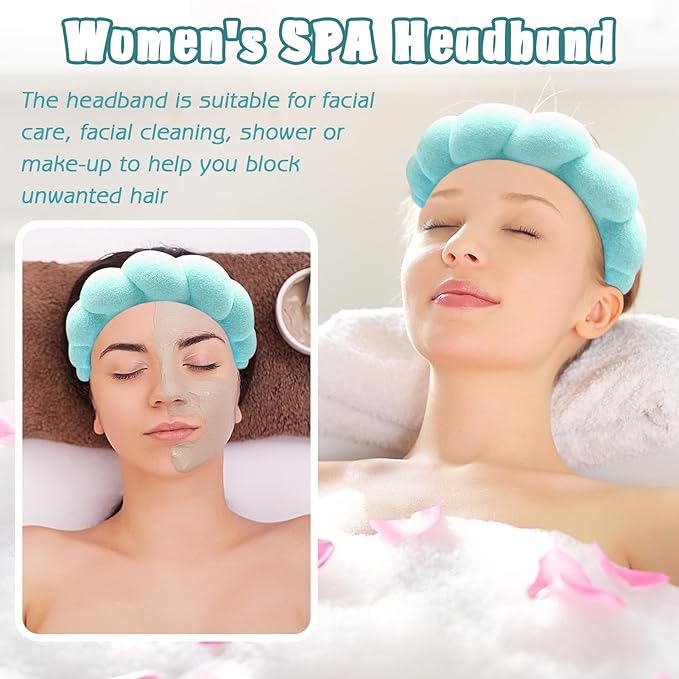 Zkptops Spa Headband for Washing Face Sponge Makeup Skincare Headband Bubble Hairband for Women Girls Fashion Headband Christmas Gifts Puffy Headwear Non Slip Thick Thin Hair Accessory(Turquoise)