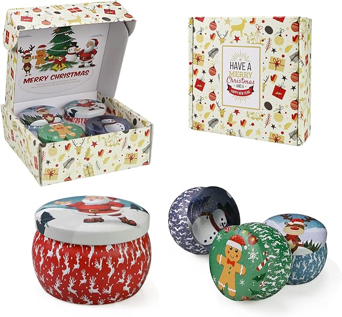 Christmas Candles, 4 Pack Scented Candles, Christmas Gifts for Women, Soy Candles Set, 120H Burning Time, Aromatherapy Candle for Meditation, Yoga, Relaxation, Bath, SPA, Ideal Gifts for Women