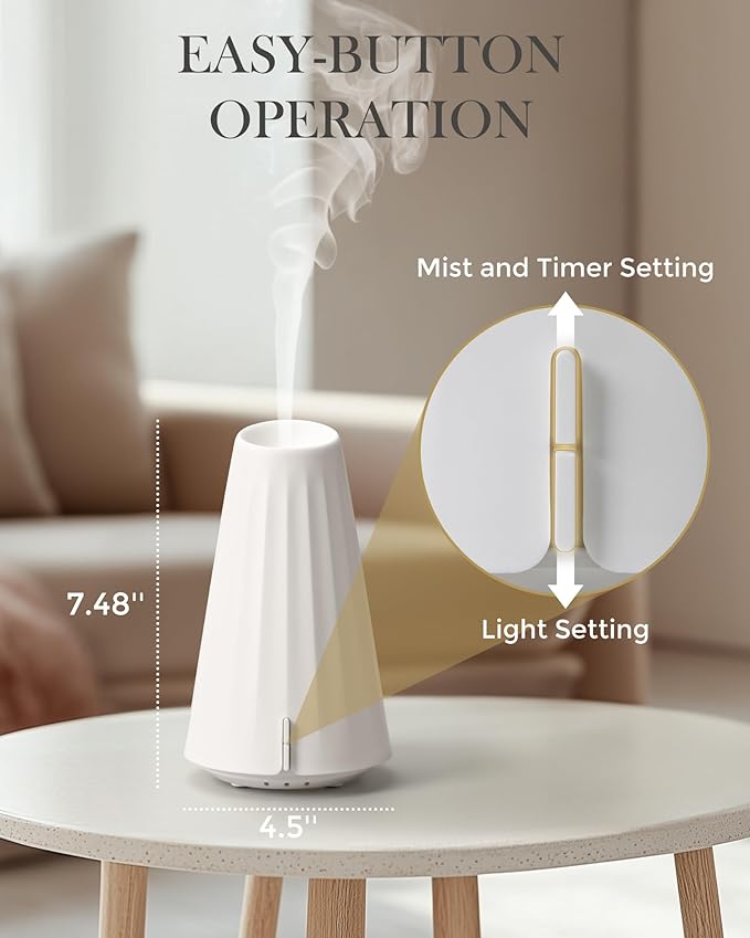 120ML Essential Oil Diffuser, 2.4MHZ Ultrasonic Aromatherapy Diffuser with 3 Timer Settings, Quiet Operation, Sleep Helper & Dimmable Night Light, Diffusers for Large Room, Home