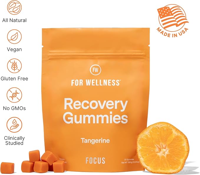 For Wellness Recovery Gummies | Tangerine Eye & Brain Support Supplements with Lutemax 2020®, Lutein, Zeaxanthin, Vitamin A & Cordyceps for Vision, Memory & Stress Support | Vegan, Non-GMO, 90 Count