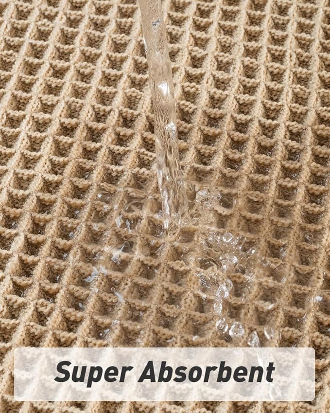 AMOAMI Upgraded Waffle Bath Mat, Super Absorbent Non Slip Bath Mats for Bathroom Floor, Machine Washable Bathroom Rugs with Tassels, Rubber Backed Bathroom Mats, Ultra Soft, 17" x 24", Brown