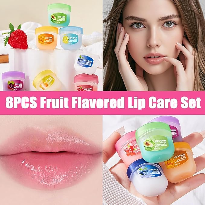 8Pcs Fruit Flavored Lip Care Set, Admd Lip Balm Set, 4-In-1 Mini Lip Balms Can Be Used Glosses, Moisturizing and Repairing Lip Mask, for Dry Peeling & Reducing Lip Lines (2Set)