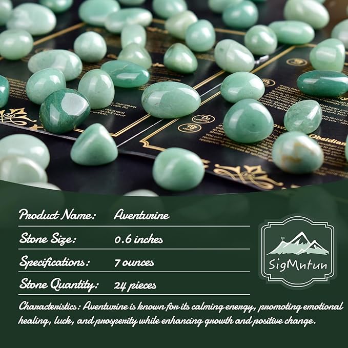 Aventurine Healing Crystal Stone Set - 24 Pieces, 0.6" Natural & Polished Stones for Healing, Meditation, Reiki, Chakra, Crafting & Decoration