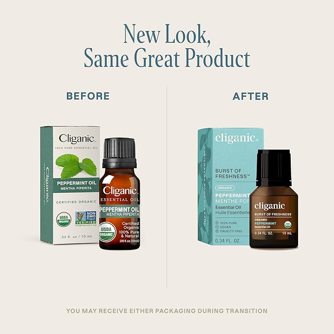 Cliganic Organic Peppermint Essential Oil, 100% Pure Natural Undiluted, for Aromatherapy | Non-GMO Verified (Packaging May Vary)