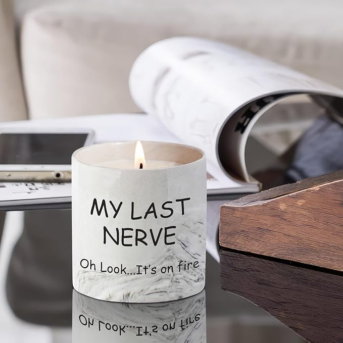 Funny Candle Gifts for Women My Last Nerve Oh Look It's On Fire Candle - Gag Gifts Sarcastic Funny Saying Ceramic Lavender Scented 6 Oz