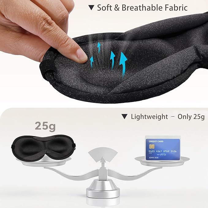 3D Sleep Mask Blackout – Ultra-Slim & Lightweight, Eye Masks Covers for Sleeping, Side Sleeper,Bulk, for Men Women,lash Extensions,Travel Nap Airplane,Night Time,Soft&Breathable (Black)