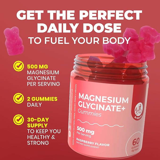 Dr. Moritz Magnesium Glycinate Gummies for Adults & Kids - with L-Theanine & Lemon Balm - Magnesium Gummies for Women & Men for Relaxation Support - No Sugar Added, Non-GMO (60 Count)
