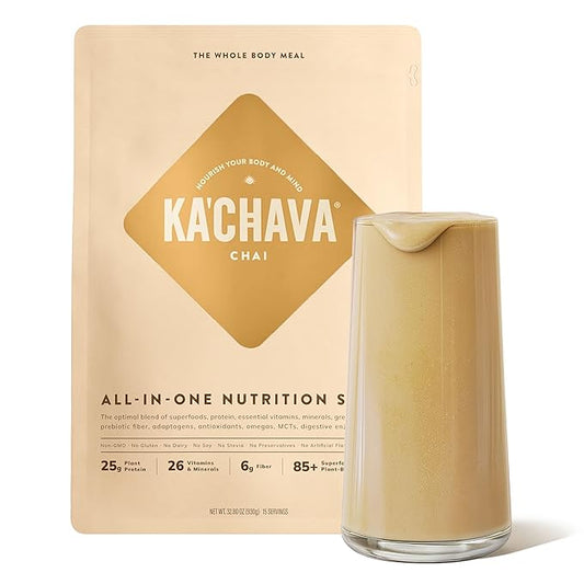 Ka’Chava Whole Body Meal Shake Chai 2 lb – Vegan Protein Powder with 85+ Superfoods & Greens – Plant-Based Meal Replacement with Probiotics & Digestive Enzymes – Gluten & Dairy Free (15 Servings)