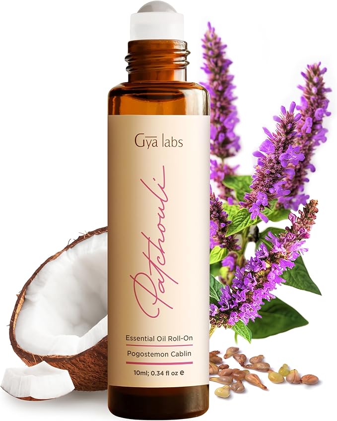 Gya Labs Patchouli Essential Oil Roll On - 0.34 Fl Oz - Travel Size Roller for Camping, Skin, Aromatherapy Relief, Convenience