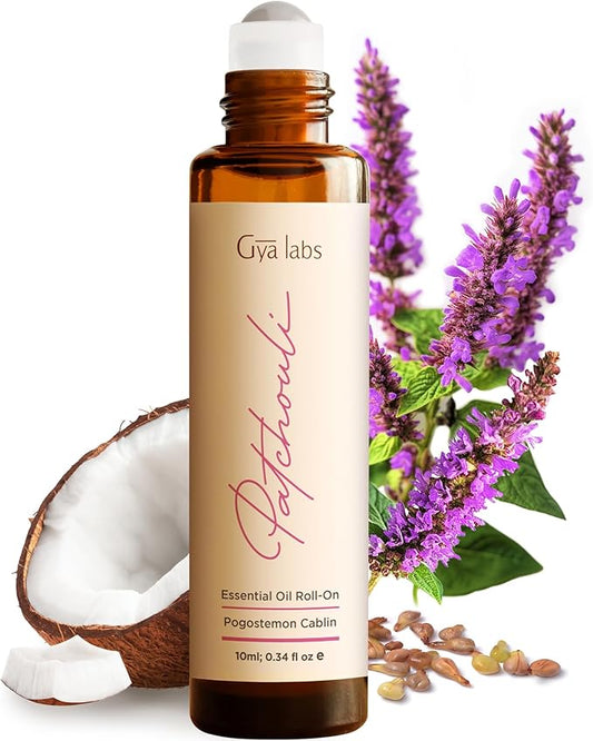 Gya Labs Patchouli Essential Oil Roll On - 0.34 Fl Oz - Travel Size Roller for Camping, Skin, Aromatherapy Relief, Convenience