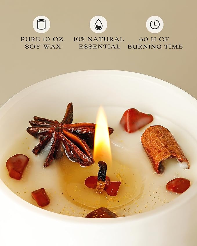 AOOVOO Apple Cinnamon Scented Candles for Women - Aromatherapy Candle with Crystals Inside, 10oz Soy Candles for Home Scented, Birthday Gifts Candle for Women Mom
