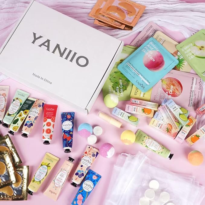 108 Piece Girls Spa Party Supplies Set , Face Masks, Hand Creams, Eye Patches, Bath Bombs, Lip Balms, 12 Person Kit