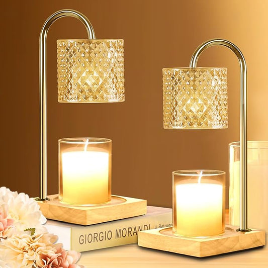 2 Pack Candle Warmer Lamp with Timer & Dimmer, Perfect Housewarming & Birthday Gifts for Women and Mom, Stylish Home Decor for Scented Wax & Jar Candles, Elegant Amber Glass Design