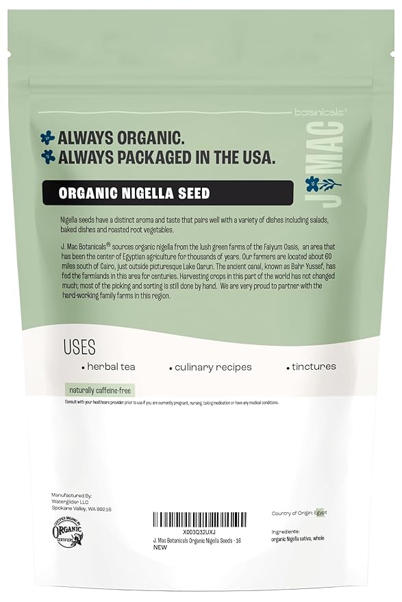 J Mac Botanicals, Organic Nigella Seeds (1 Pound), USDA Certified, black cumin seed, Nigella Sativa, Kalonji Seeds