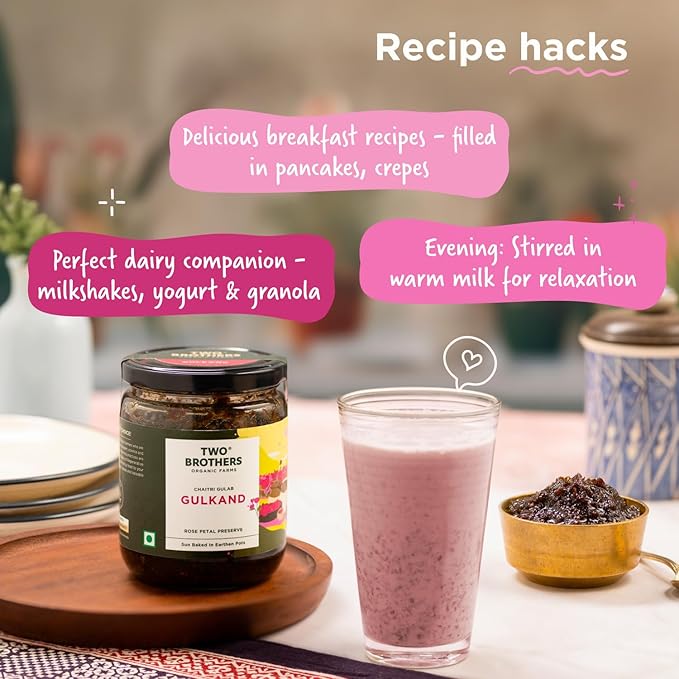 Rose Petal Jam Gulkand | Made from Premium Chaitri Rose | Naturally Sweetened with Raw Honey & Mishri | Best for Herbal Tea,Ice Cream & Smoothies |16 Oz from Two Brothers Organic Farms