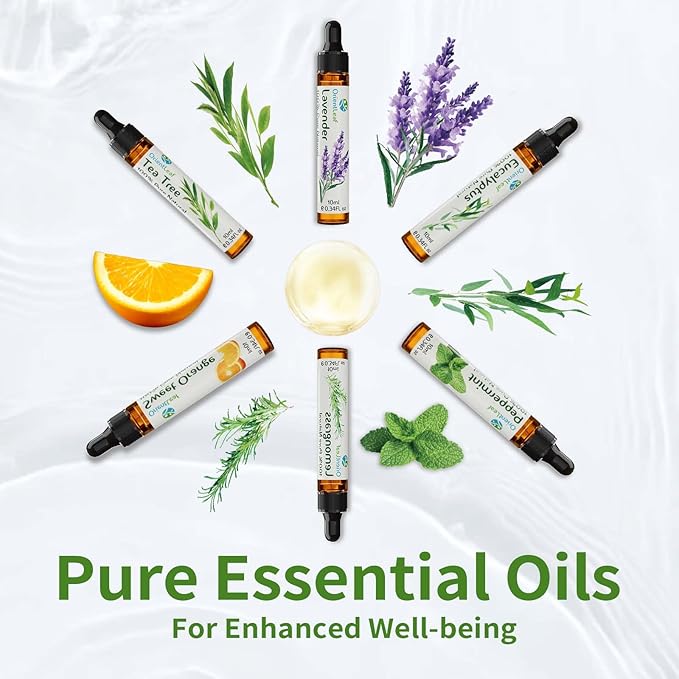 Essential Oils Set for Diffusers, Christmas Essential Oils Gifts for Women, Aromatherapy Stocking Stuffers, Lavender, Eucalyptus, Lemongrass, Sweet Orange, Peppermint, Tea Tree (6x10ml)