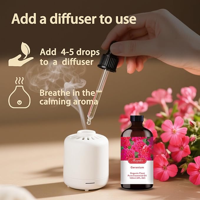 Geranium Essential Oil-Geranium Fragrance Oil 4.33oz (130ml)-100% Pure Natural Scent for Diffusers, Candles, Soap Making & Aromatherapy-Relaxing Home & Gift Essential Oil for Bath, Massage