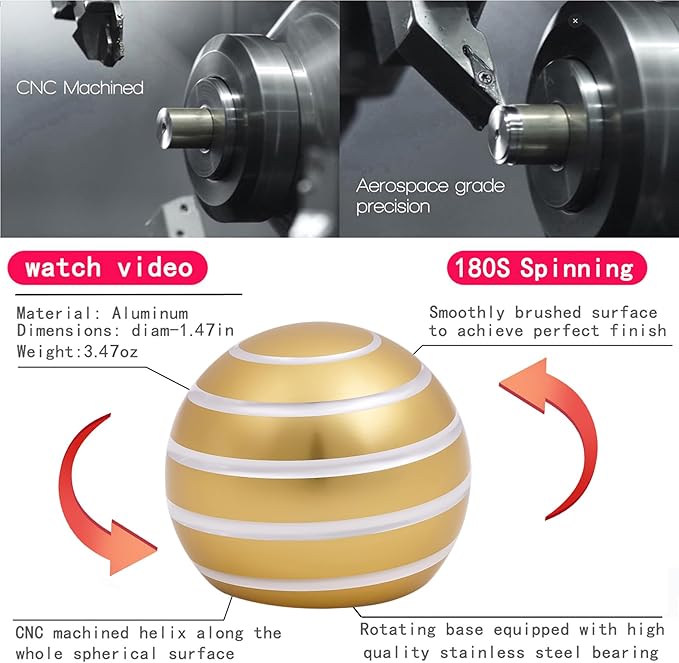 Desk Toys for Fidget Kinetic Cool-Gadgets: 180 Seconds Spinning Toy, Cool-Stuff Thing for Adult Teen Children Kid, Optical-Illusion Stress-Relief Gifts Ball for Man Women Home Office School Christmas