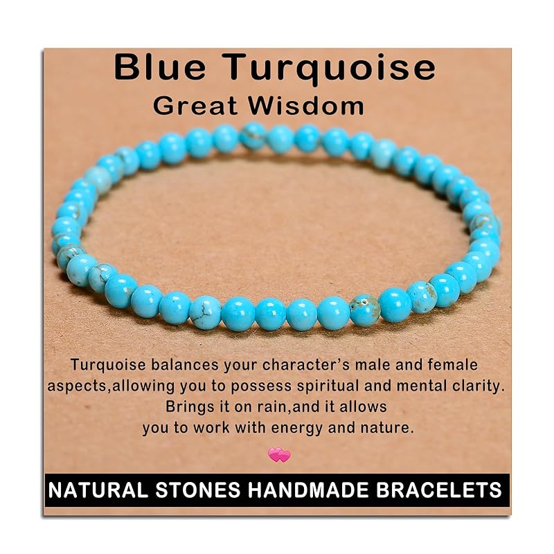 AD Beads Handmade Gemstone Stretch Elastic Bracelet Crystal Healing Reiki Nature's Beauty and Spiritual Essence Unisex (4mm, Blue Turquoise (Great Wisdom))