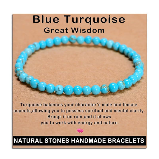 AD Beads Handmade Gemstone Stretch Elastic Bracelet Crystal Healing Reiki Nature's Beauty and Spiritual Essence Unisex (4mm, Blue Turquoise (Great Wisdom))