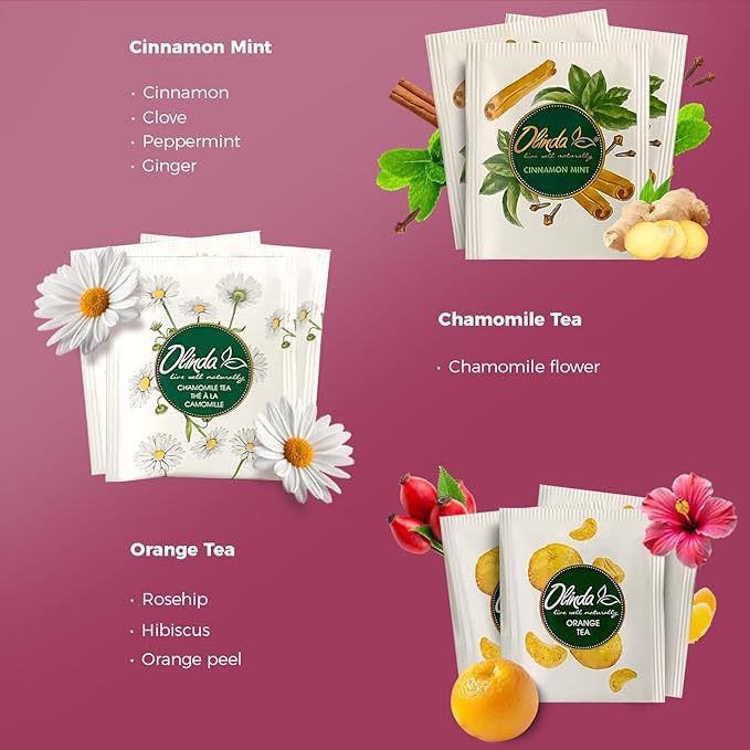 Olinda Healing Flowers & Roots Gift Box Natural Caffeine Free Tea Organic Herbal Tea Bags Healthy Beauty Tea Wellness Stress Relief Tea Sampler Gift Set Premium 9 Vareity Individually Wrapped 45 Tea Bags 1 Tea Gift Box for Women