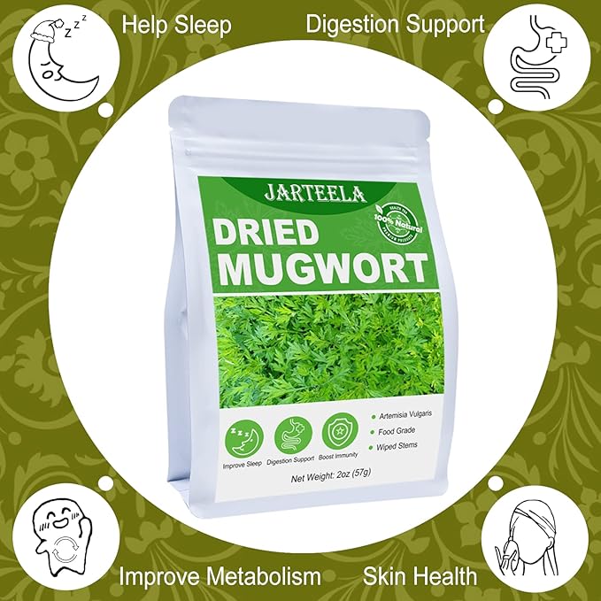 Jarteela - Premium Dried Mugwort Herbs - 2oz/57g - Natural Herbs Loose Leaf For Mugwort Tea - Non-GMO - Caffeine-free