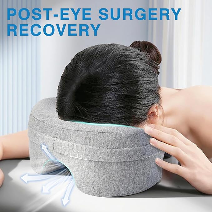 Face Down Pillow for Bed, Massage Headrest Face Pillow After Eye Surgery, Memory Post-Eye Recovery or Beach Tanning, Prone Sleepers with Breathable Design, Removable Grey Cover(Light Gray)